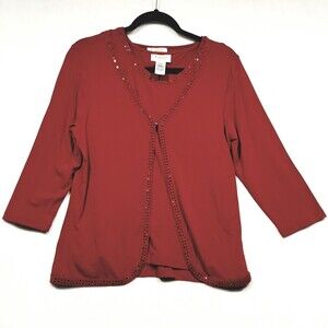 Talbots Petite M Twin Set Red 2 Piece Cardigan Shell Preppy Holiday Classic VTG